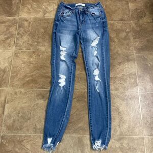 Kancan Mid Rise Super Skinny Distressed Jeans SZ 1/24